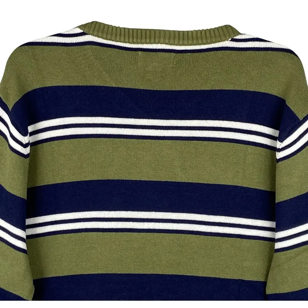 Club Room Men's Large Striped Long Sleeve V-Neck Sweater Pine Brook NWT